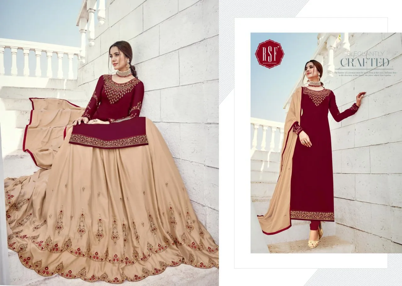 RSF LAUNCHES MANDORA VOL.2 SATIN GEORGETTE HEAVY WORK DRESS MATERIAL