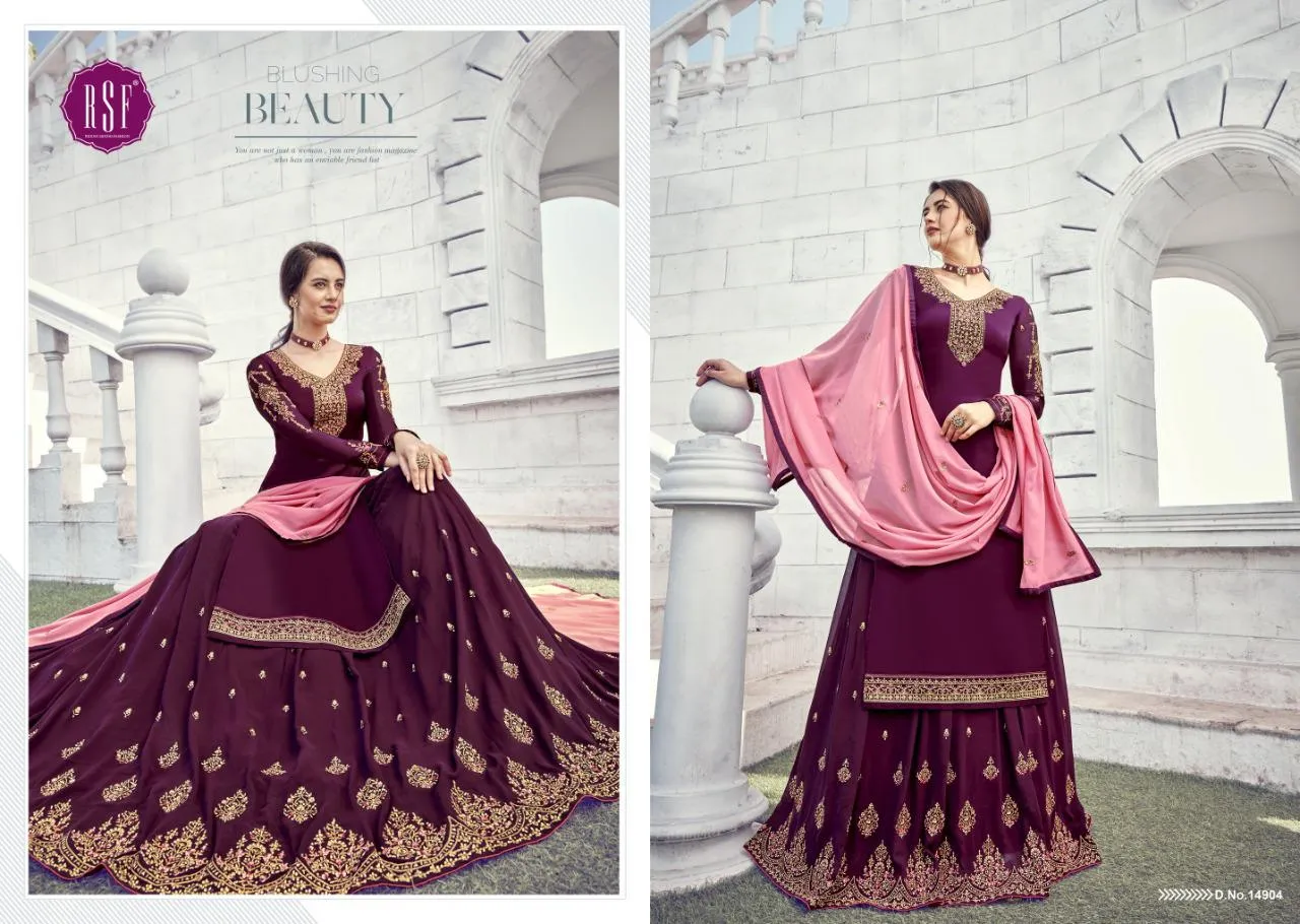 RSF LAUNCHES MANDORA VOL.2 SATIN GEORGETTE HEAVY WORK DRESS MATERIAL