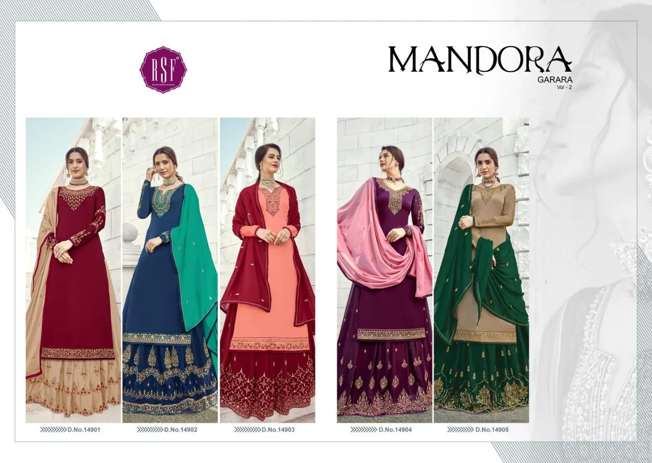RSF LAUNCHES MANDORA VOL.2 SATIN GEORGETTE HEAVY WORK DRESS MATERIAL