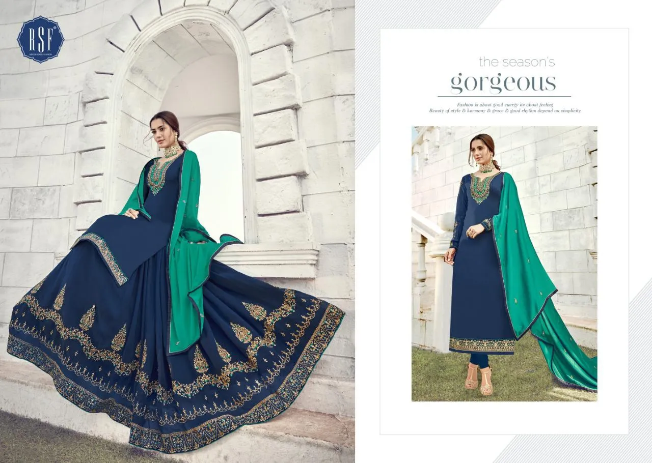 RSF LAUNCHES MANDORA VOL.2 SATIN GEORGETTE HEAVY WORK DRESS MATERIAL