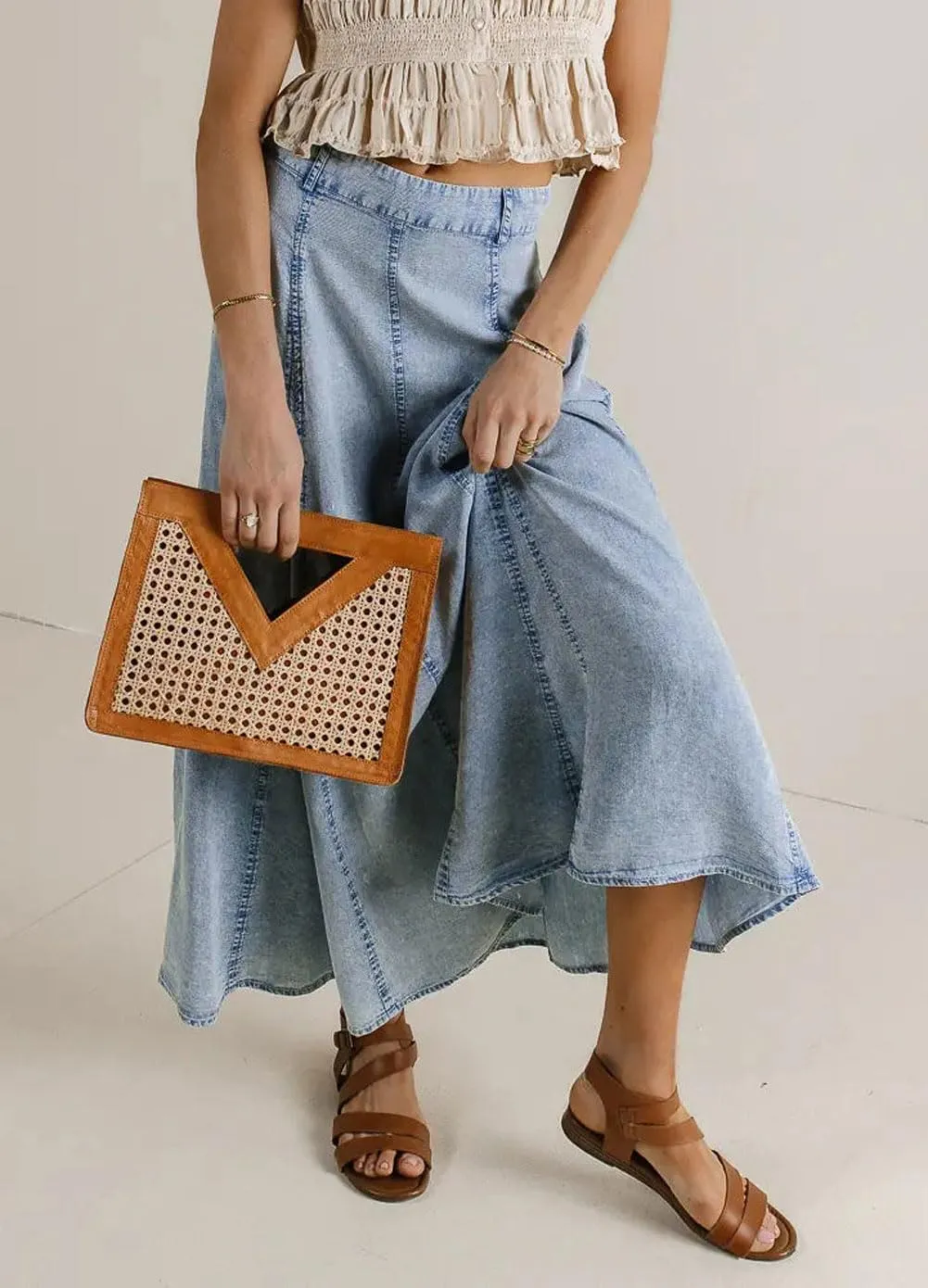 Ru Sweet Women Vintage Long Denim Skirt Flowy Big Hem Slouchy Washed Jean Skirt