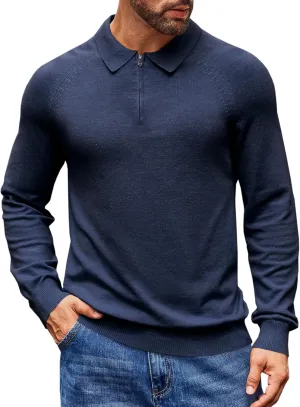 Runcati Mens Knit Polo Shirts Long Sleeve Quarter Zip Sweater Casual Slim Fit Golf Pullover Shirt