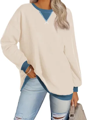 Samefar Women's Sweatshirts Oversized Color Block Crew Neck Long Sleeve Tops Casual Lightweight Pullover Shirts Y2K Clothes