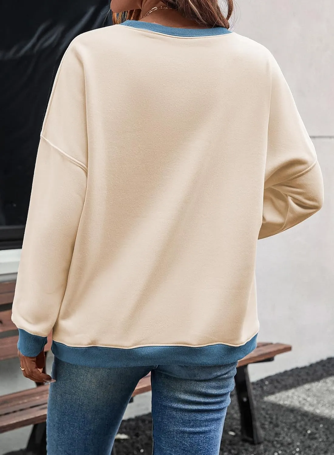 Samefar Women's Sweatshirts Oversized Color Block Crew Neck Long Sleeve Tops Casual Lightweight Pullover Shirts Y2K Clothes