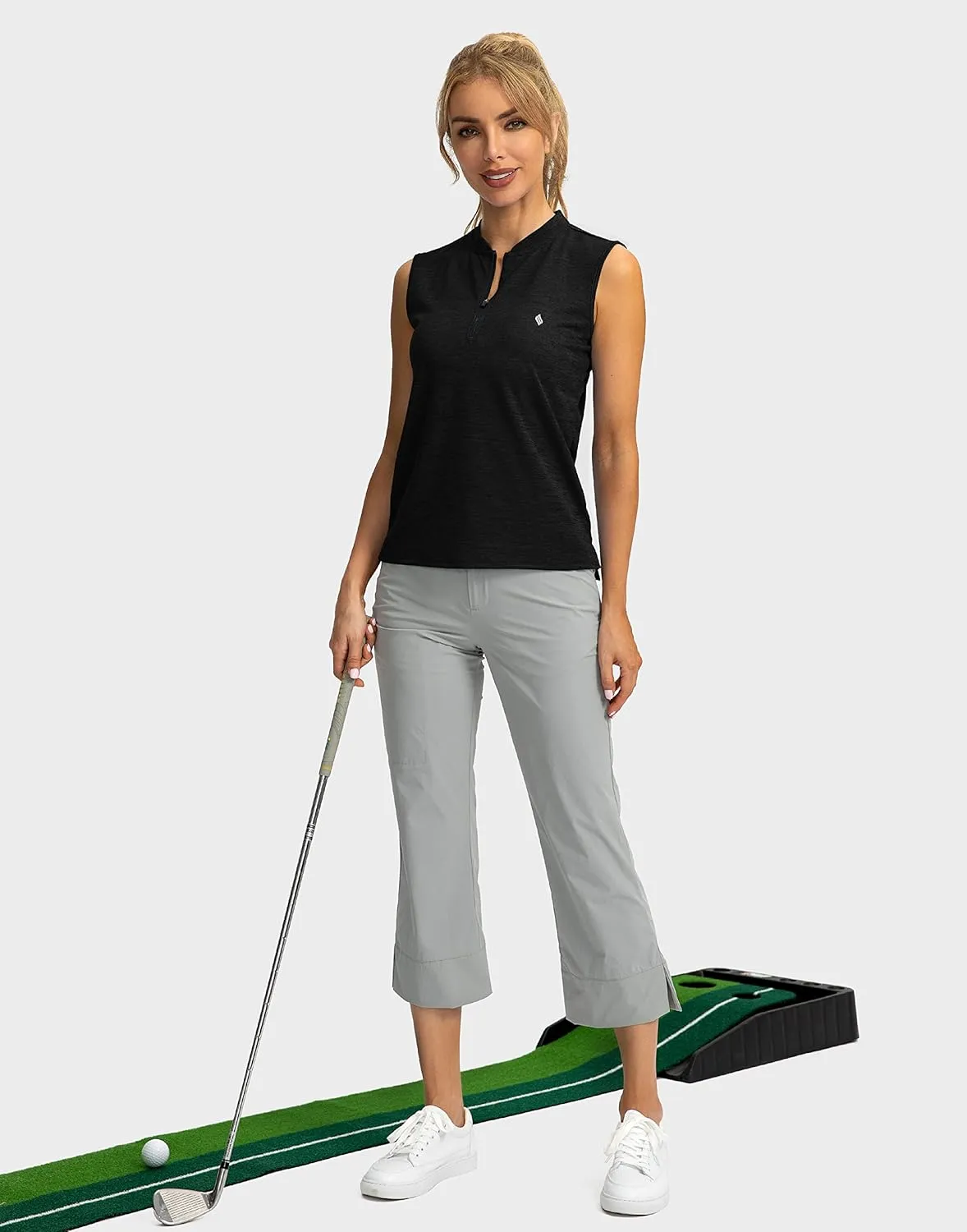 SANTINY Women's Sleeveless Golf Shirt Zip Up Tennis Lightweight Quick Dry Tank Tops Polo Shirts for Women