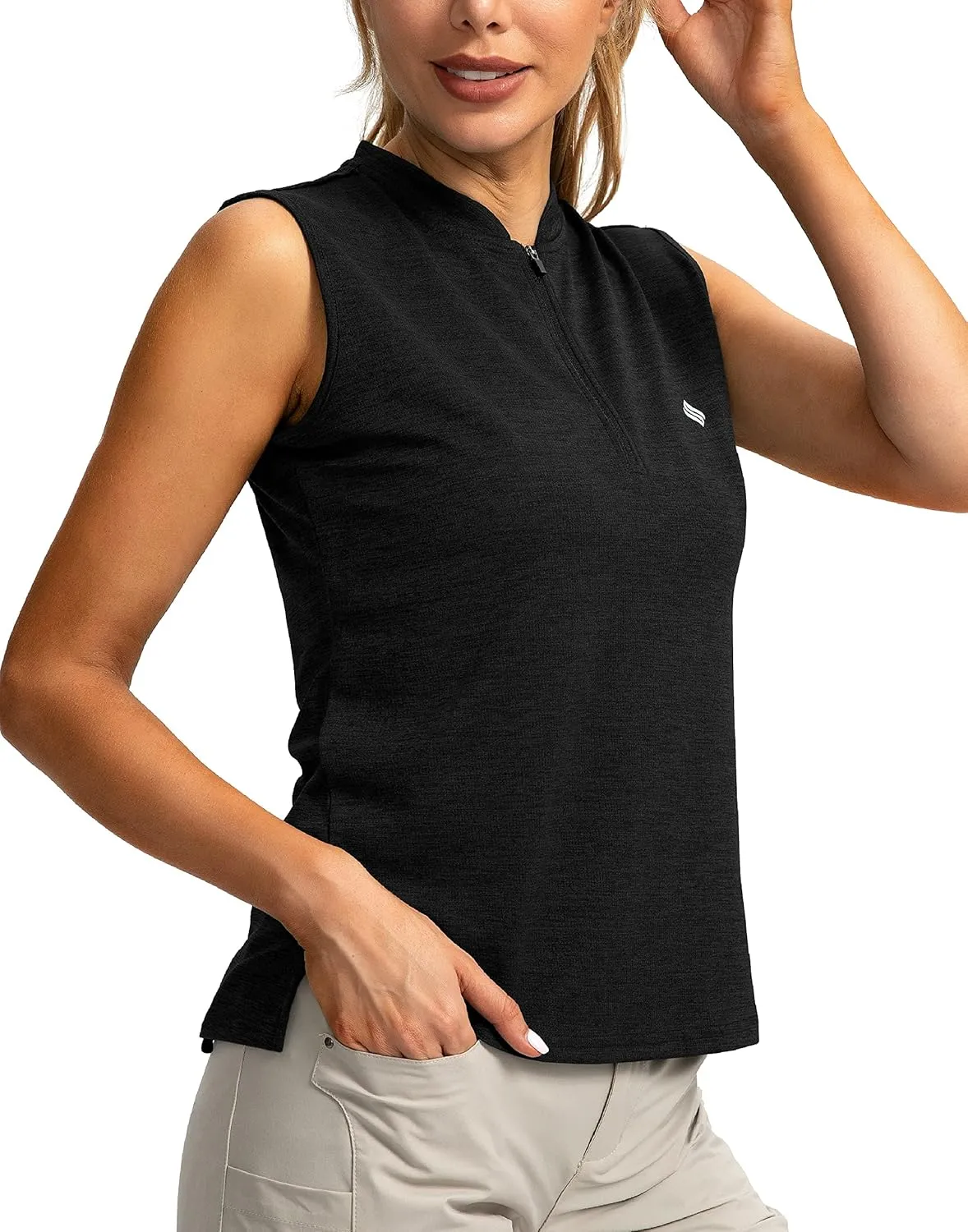 SANTINY Women's Sleeveless Golf Shirt Zip Up Tennis Lightweight Quick Dry Tank Tops Polo Shirts for Women