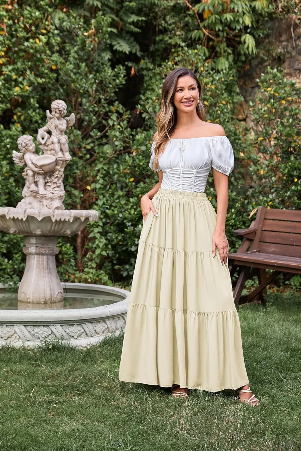 Scarlet Darkness Maxi Long Skirts for Women Summer Flowy Renaissance Skirt with Pockets