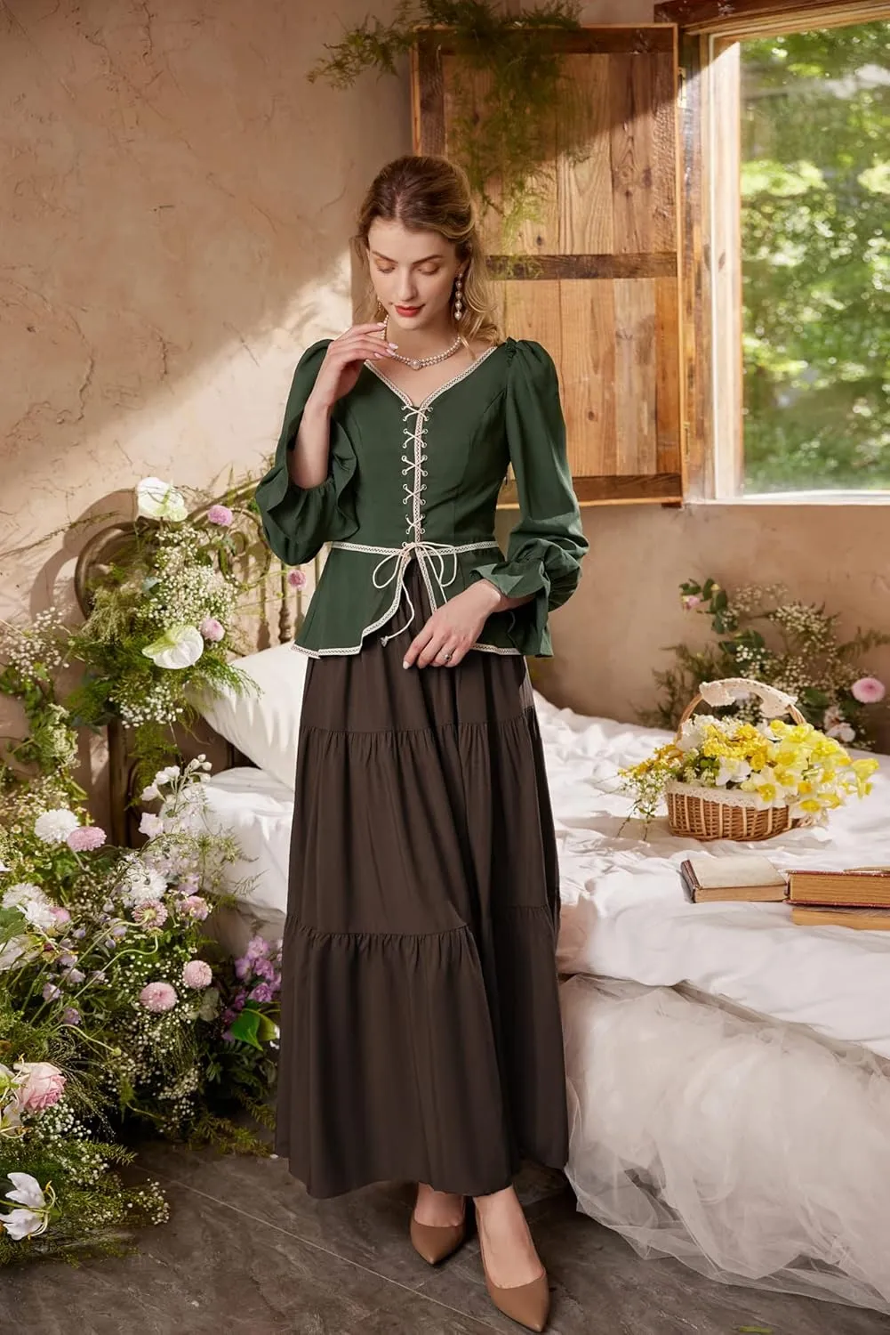 Scarlet Darkness Maxi Long Skirts for Women Summer Flowy Renaissance Skirt with Pockets