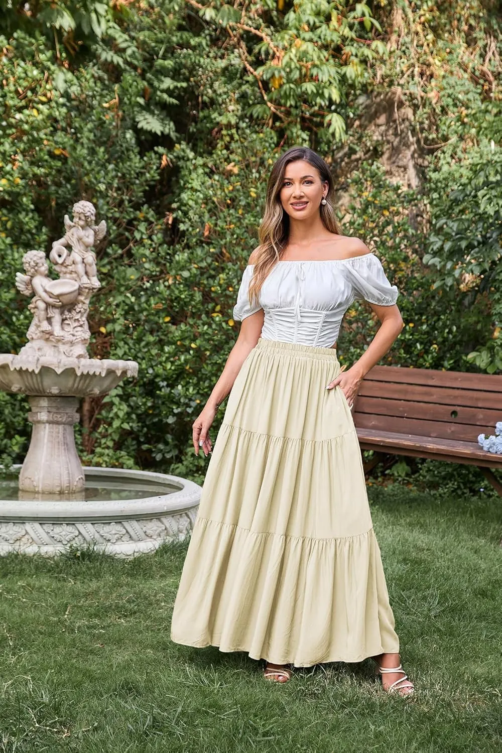 Scarlet Darkness Maxi Long Skirts for Women Summer Flowy Renaissance Skirt with Pockets