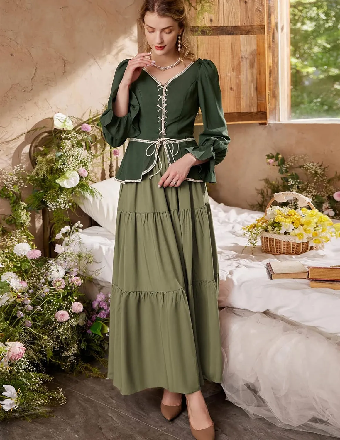 Scarlet Darkness Maxi Long Skirts for Women Summer Flowy Renaissance Skirt with Pockets