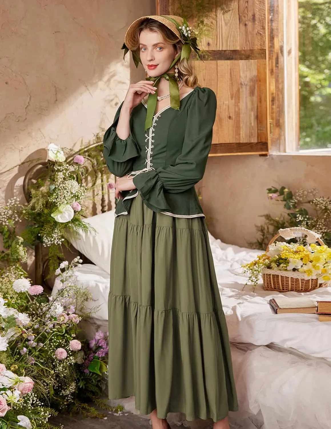 Scarlet Darkness Maxi Long Skirts for Women Summer Flowy Renaissance Skirt with Pockets