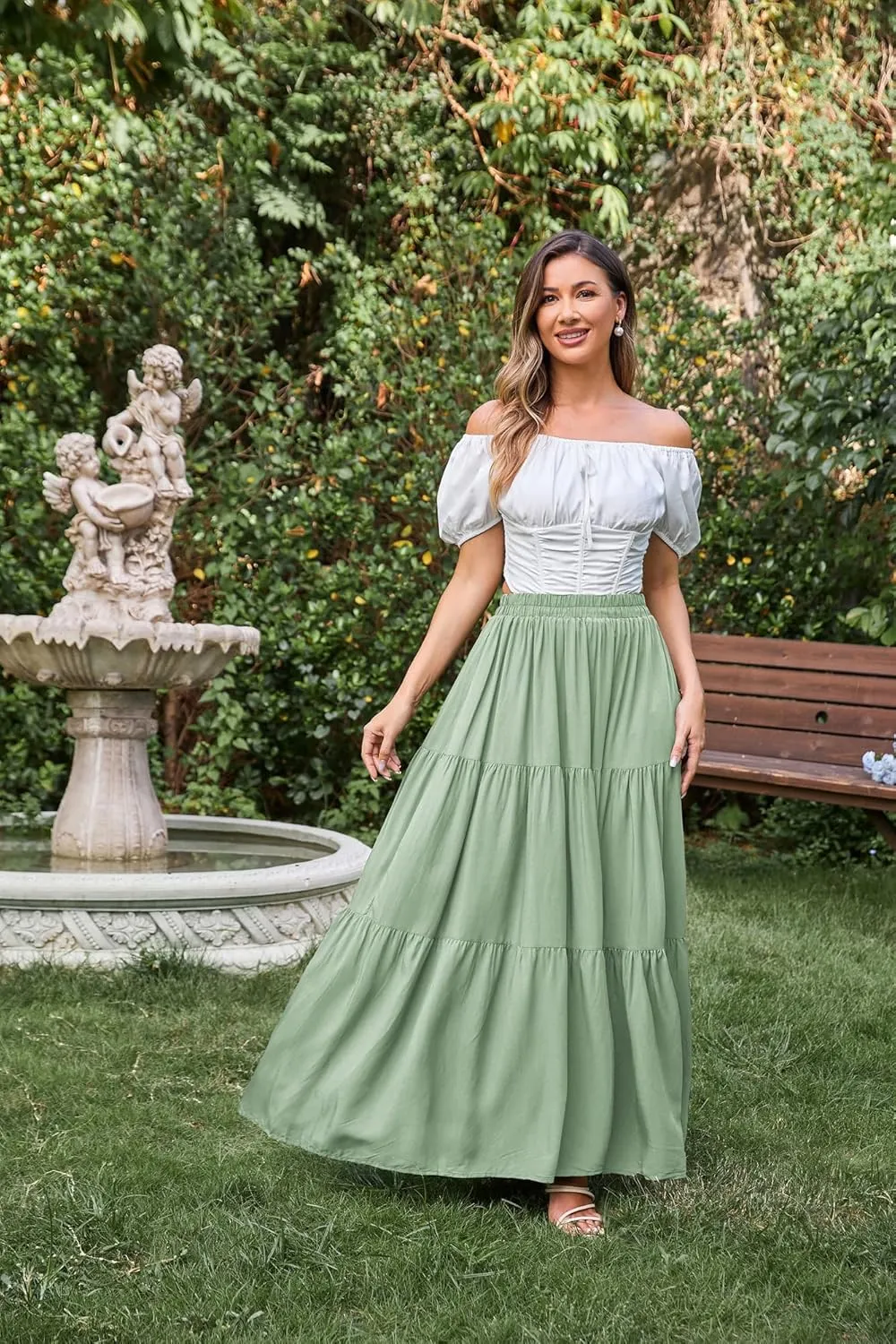 Scarlet Darkness Maxi Long Skirts for Women Summer Flowy Renaissance Skirt with Pockets