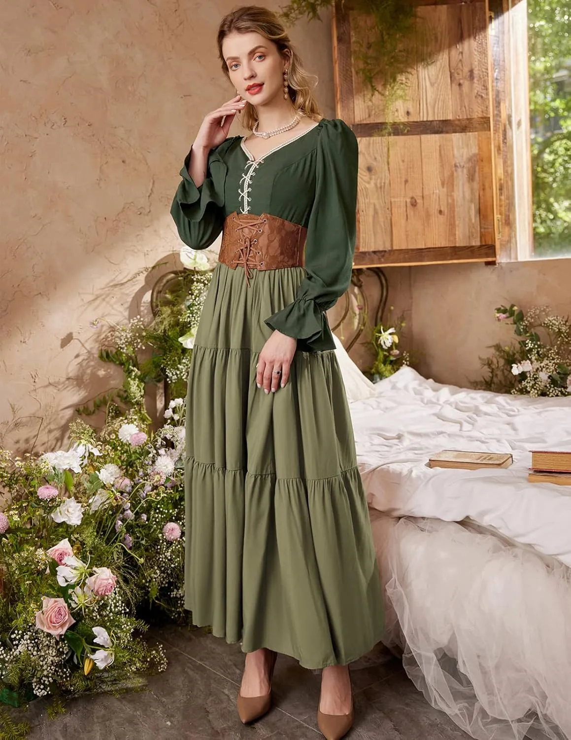 Scarlet Darkness Maxi Long Skirts for Women Summer Flowy Renaissance Skirt with Pockets