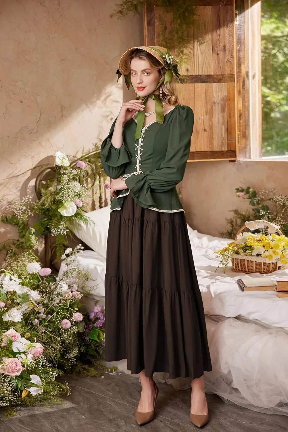 Scarlet Darkness Maxi Long Skirts for Women Summer Flowy Renaissance Skirt with Pockets