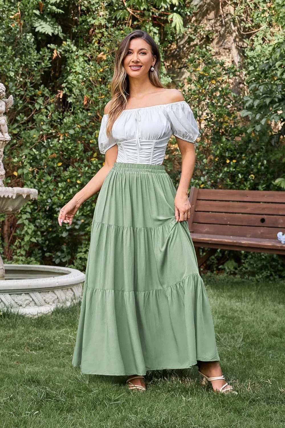 Scarlet Darkness Maxi Long Skirts for Women Summer Flowy Renaissance Skirt with Pockets