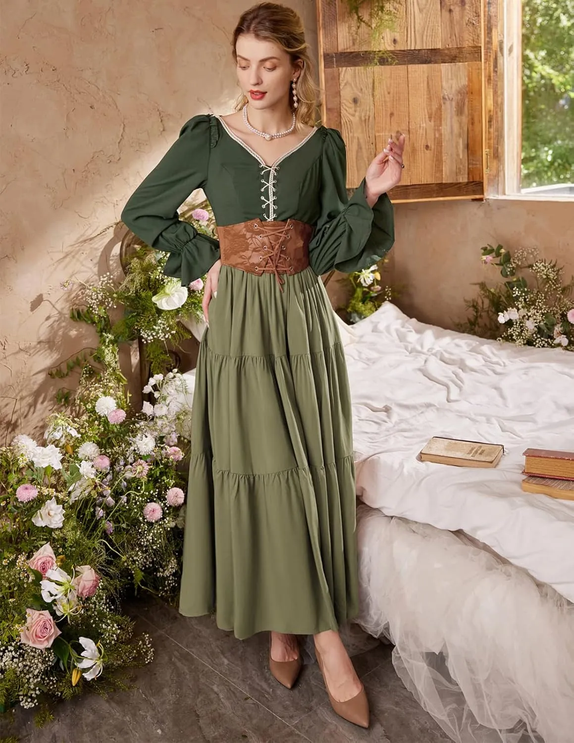 Scarlet Darkness Maxi Long Skirts for Women Summer Flowy Renaissance Skirt with Pockets