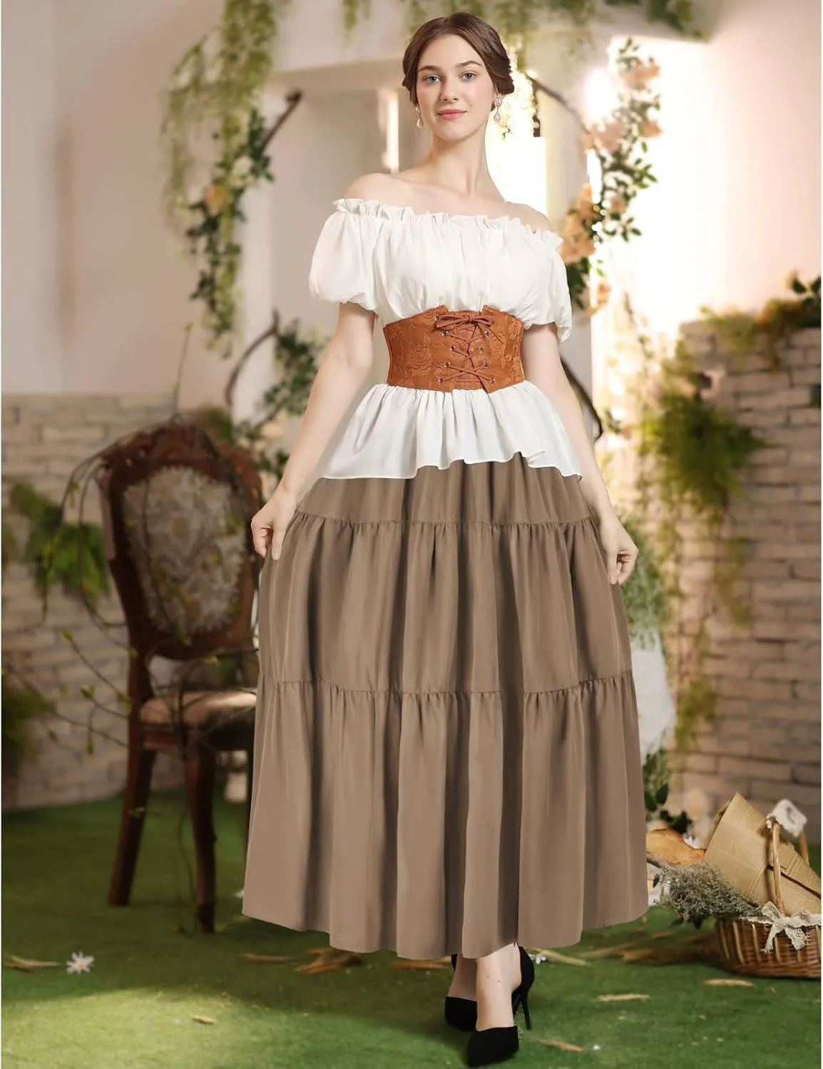 Scarlet Darkness Maxi Long Skirts for Women Summer Flowy Renaissance Skirt with Pockets
