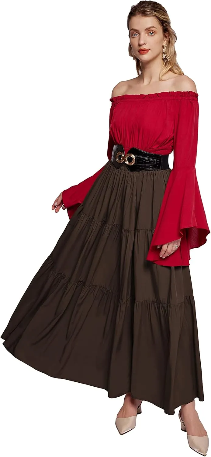 Scarlet Darkness Maxi Long Skirts for Women Summer Flowy Renaissance Skirt with Pockets