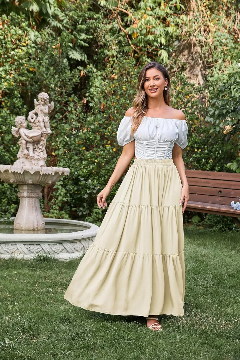Scarlet Darkness Maxi Long Skirts for Women Summer Flowy Renaissance Skirt with Pockets