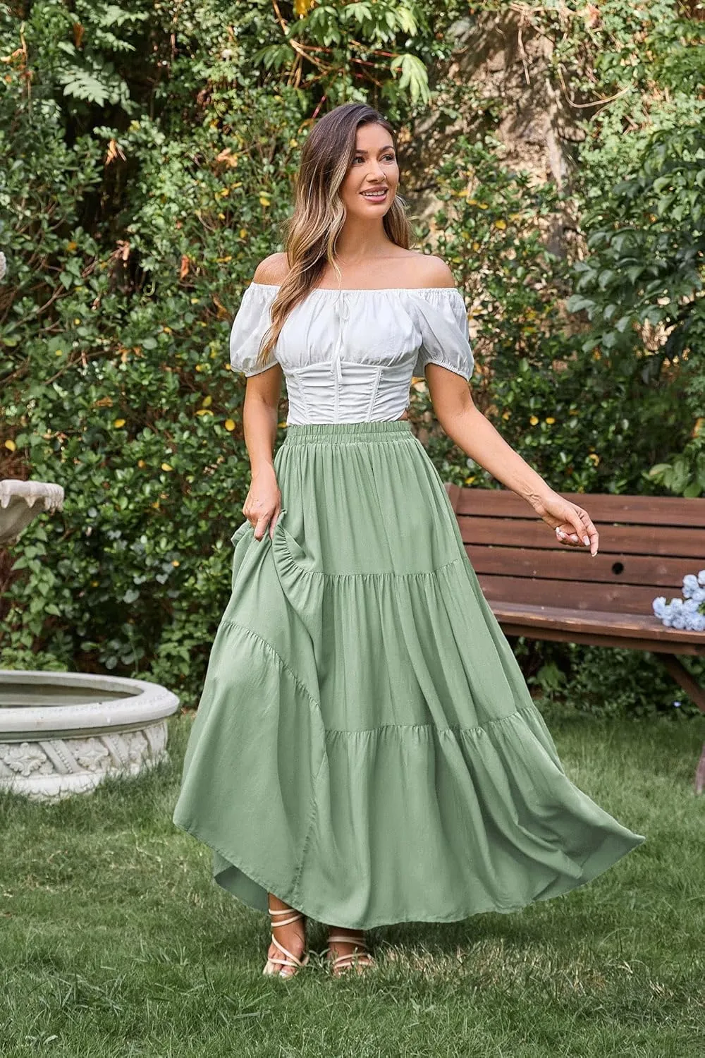 Scarlet Darkness Maxi Long Skirts for Women Summer Flowy Renaissance Skirt with Pockets