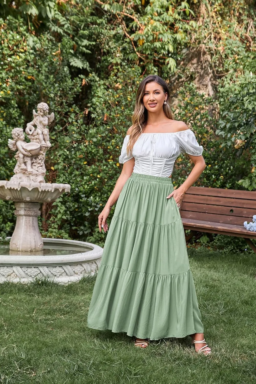 Scarlet Darkness Maxi Long Skirts for Women Summer Flowy Renaissance Skirt with Pockets