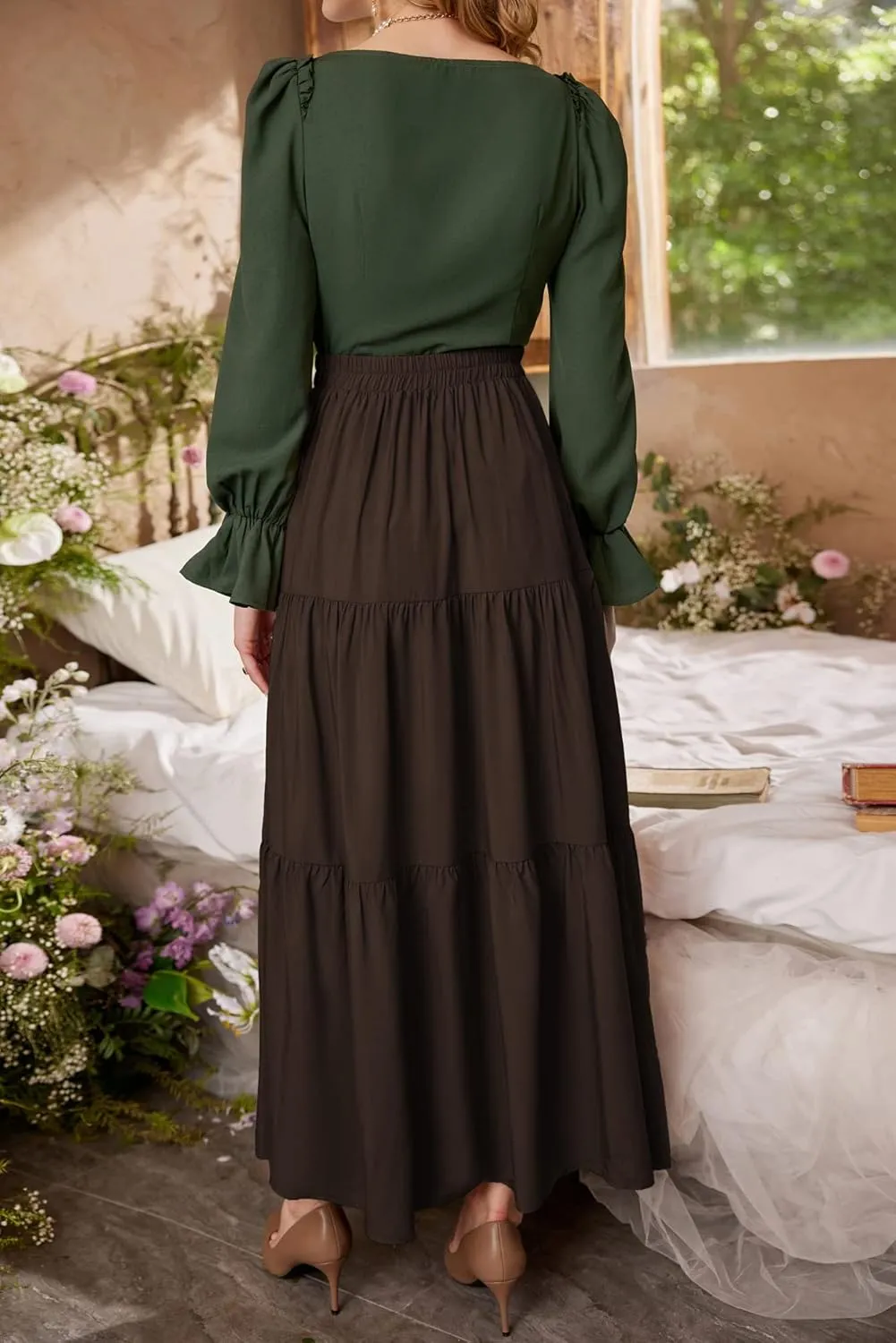 Scarlet Darkness Maxi Long Skirts for Women Summer Flowy Renaissance Skirt with Pockets