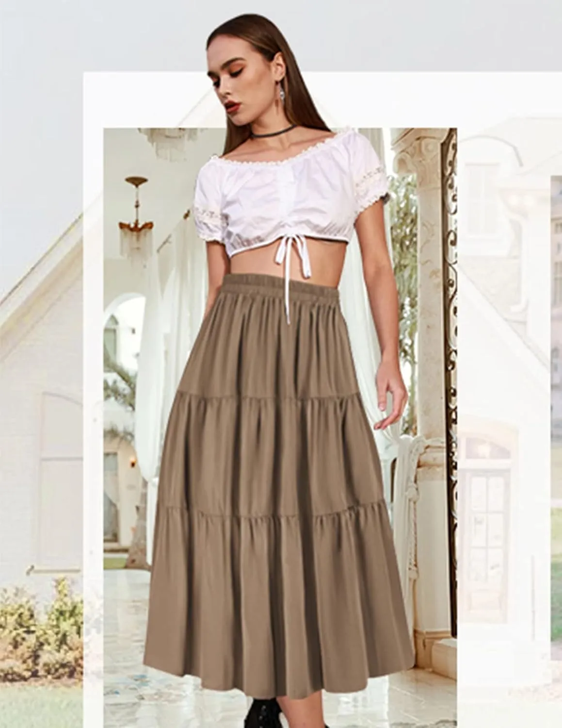 Scarlet Darkness Maxi Long Skirts for Women Summer Flowy Renaissance Skirt with Pockets