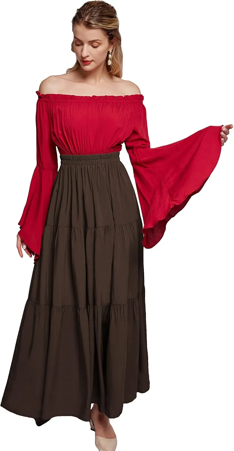 Scarlet Darkness Maxi Long Skirts for Women Summer Flowy Renaissance Skirt with Pockets
