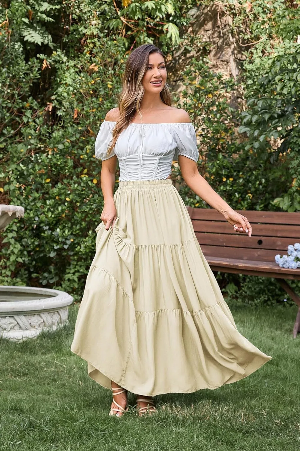 Scarlet Darkness Maxi Long Skirts for Women Summer Flowy Renaissance Skirt with Pockets