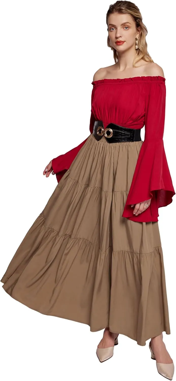 Scarlet Darkness Maxi Long Skirts for Women Summer Flowy Renaissance Skirt with Pockets
