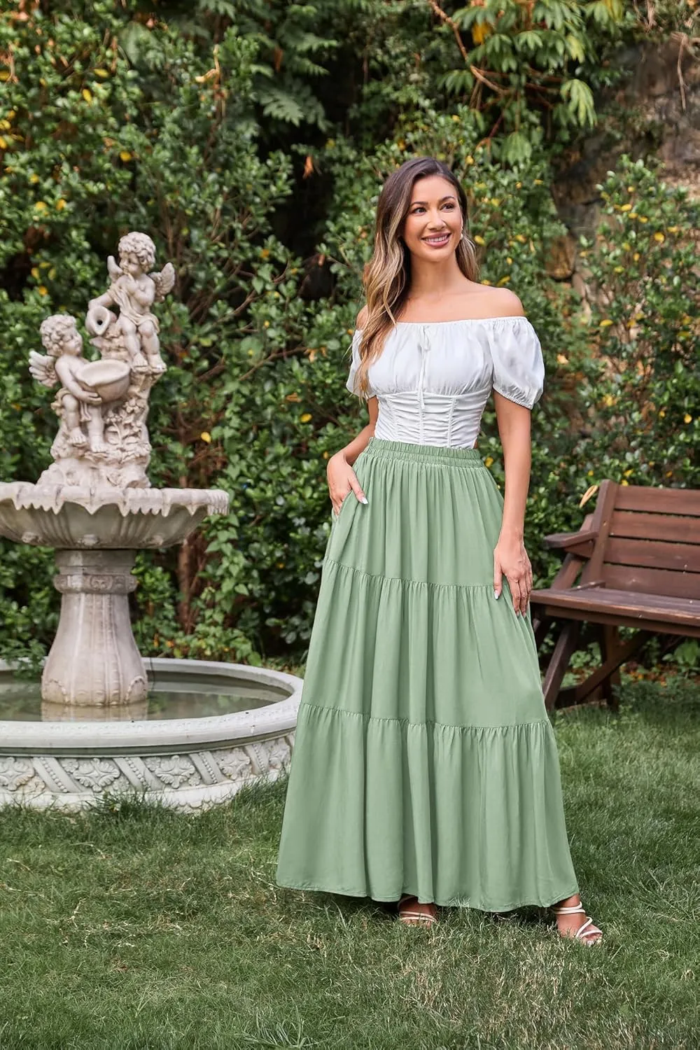 Scarlet Darkness Maxi Long Skirts for Women Summer Flowy Renaissance Skirt with Pockets