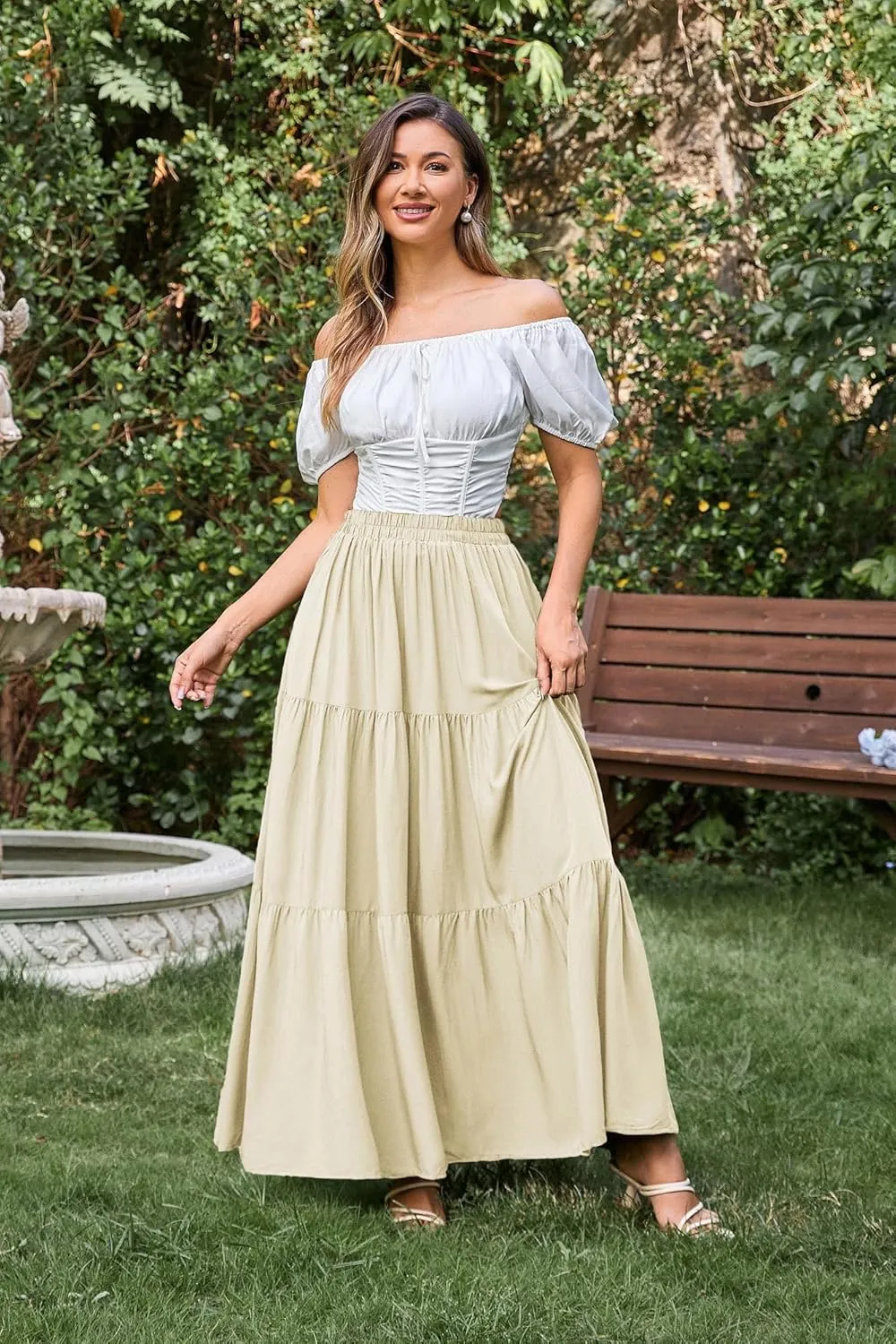 Scarlet Darkness Maxi Long Skirts for Women Summer Flowy Renaissance Skirt with Pockets