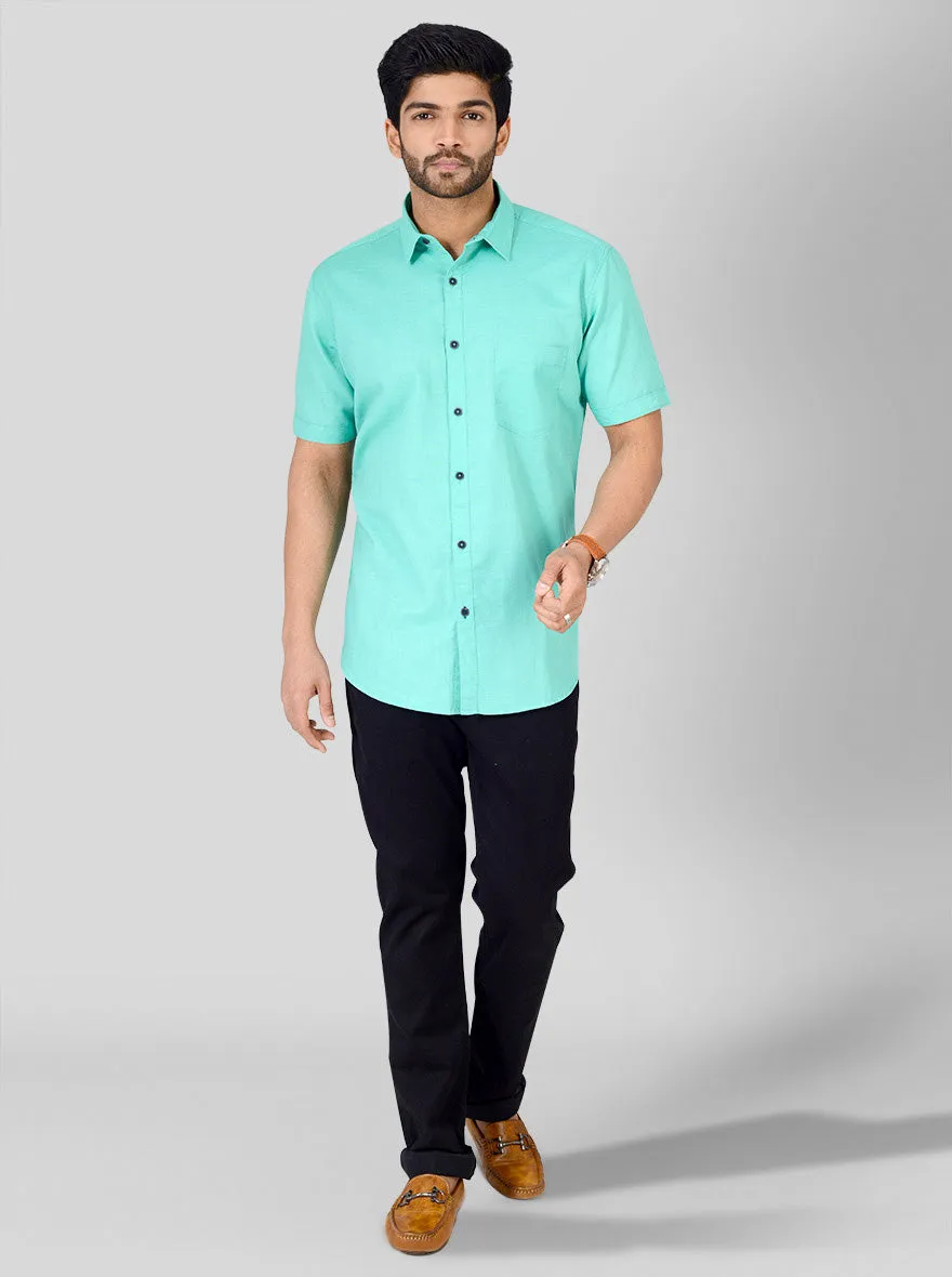 Sea Green Solid Slim Fit Casual Shirt | JadeBlue