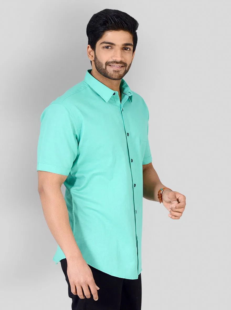 Sea Green Solid Slim Fit Casual Shirt | JadeBlue
