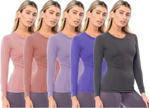 Sexy Basics Women's Cotton Stretch Athletic T-Shirt | Long Sleeve Tops |Multi Packs Colors