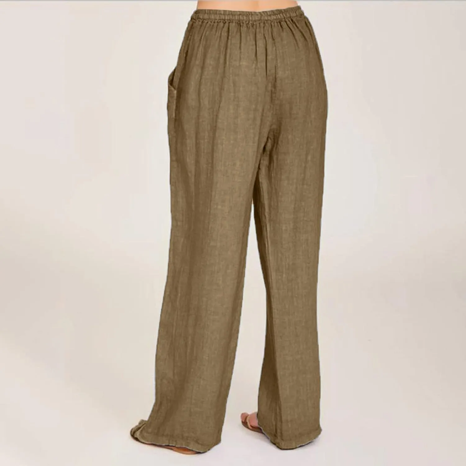 SHAOBGE Cotton Linen Pants for Women Summer Wide Leg Casual Loose Drawstring High Waist Palazzo Pants Trousers with Pockets