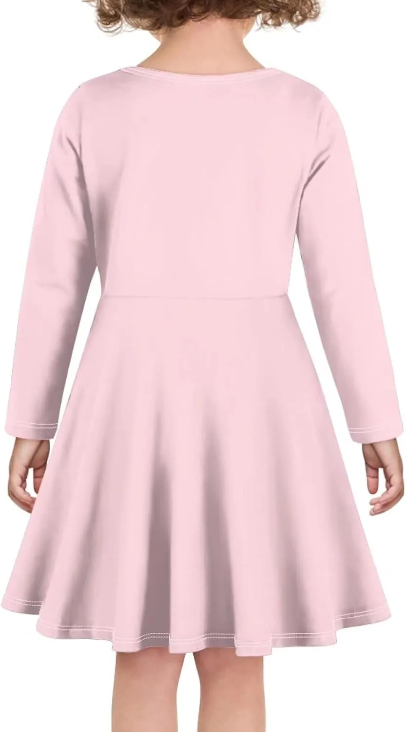 Showudesigns Girls Dresses 3-16 Years Long Sleeve Dress Twirly Stretch A-Line Dress