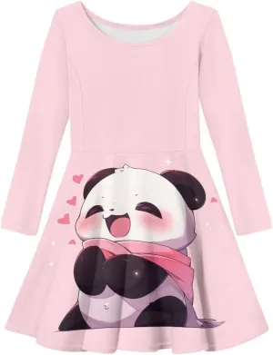 Showudesigns Girls Dresses 3-16 Years Long Sleeve Dress Twirly Stretch A-Line Dress