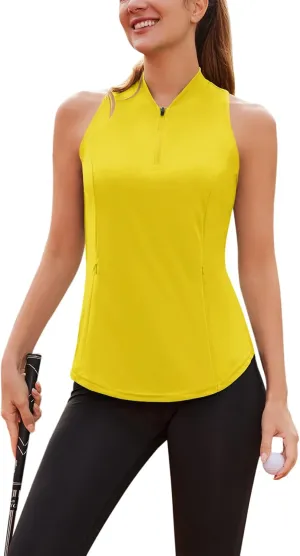 Sleeveless Golf Shirt Racerback Polo Shirts for Women Quarter Zip Quick Dry UPF 50  Tennis Tank Tops with Pocket