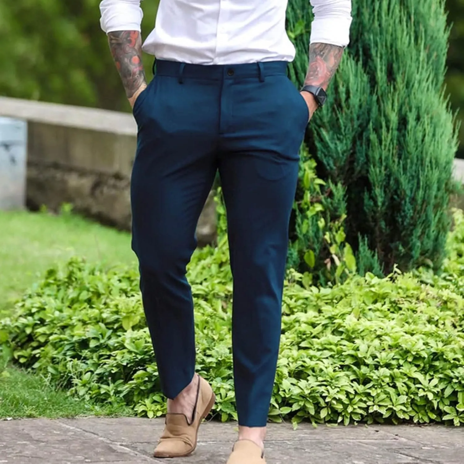 Slim Fit Dress Pants for Men Flat Front Skinny Fashion Casual Business Chino Golf Suit Pants Trousers with Pockets