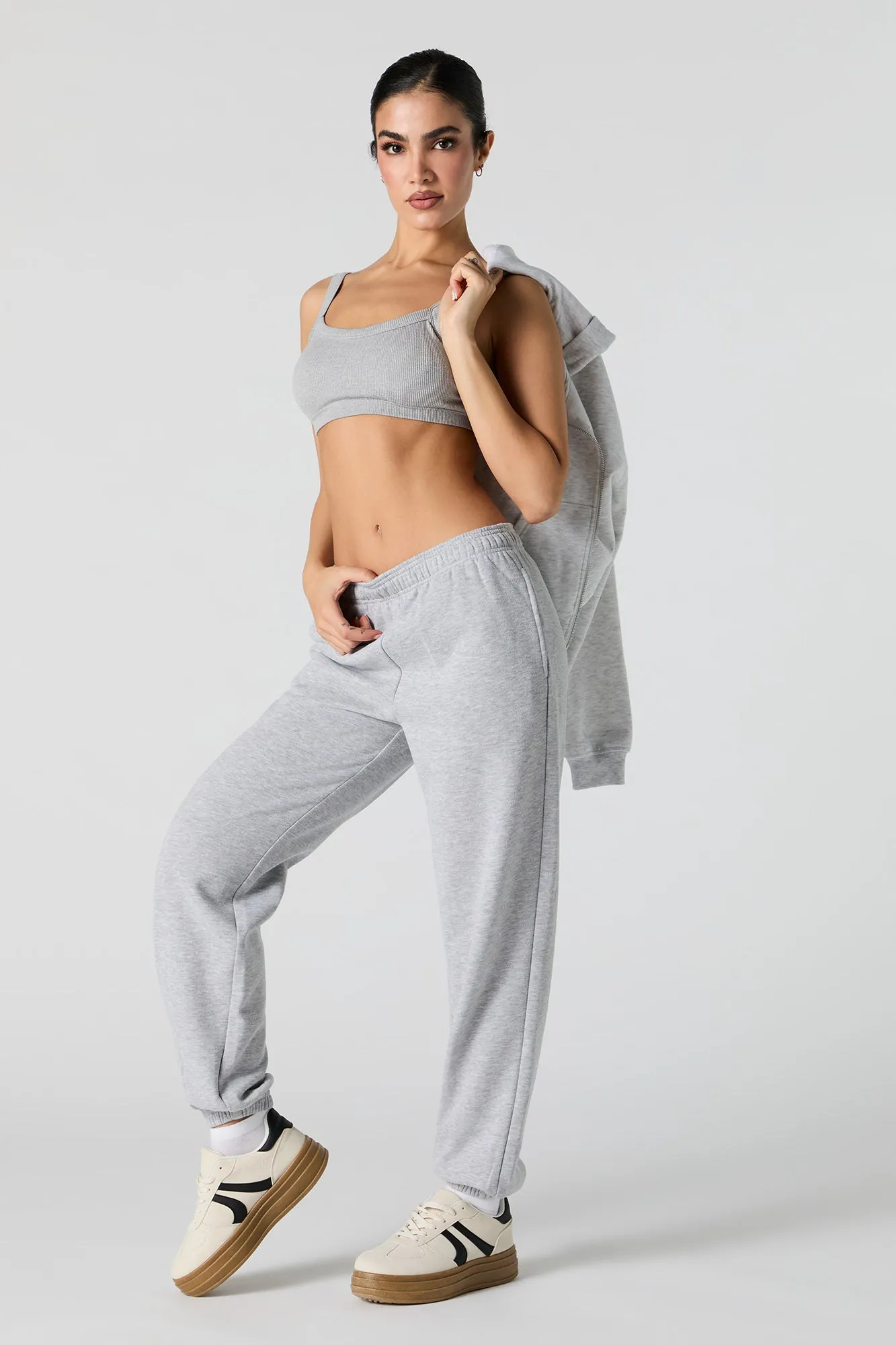 Solid Fleece Cuffed Jogger