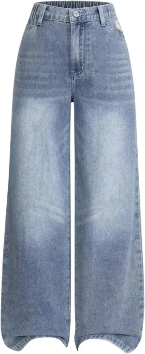 SOLY HUX Girl's Denim Pants Casual Wide Leg Retro Baggy Ripped Jeans with Pockets