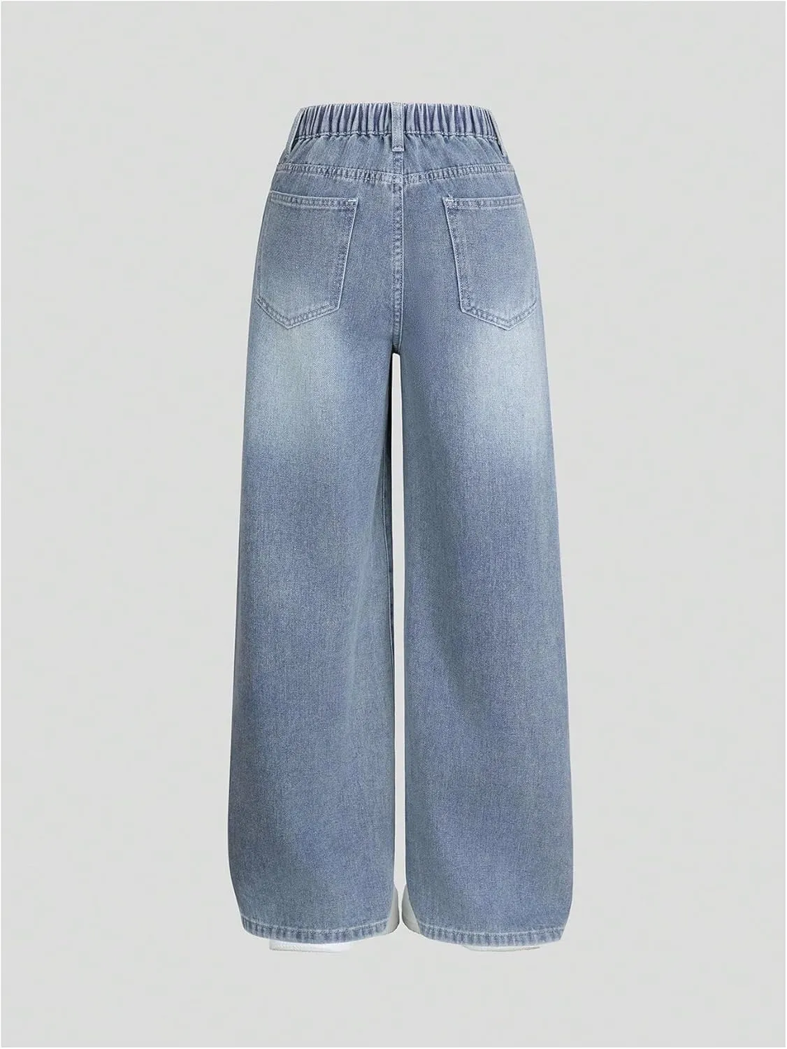 SOLY HUX Girl's Denim Pants Casual Wide Leg Retro Baggy Ripped Jeans with Pockets