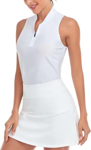 Soneven Women's Sleeveless Printed Polo Golf Shirts Quick Dry V-Neck Lightweight Tennis Tank Tops, 50  UV Protection
