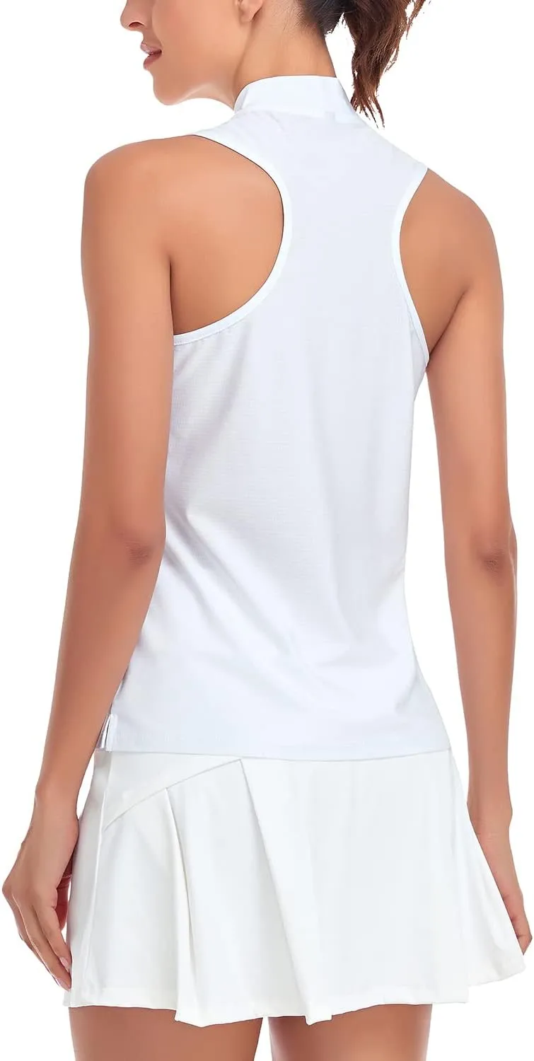 Soneven Women's Sleeveless Printed Polo Golf Shirts Quick Dry V-Neck Lightweight Tennis Tank Tops, 50  UV Protection