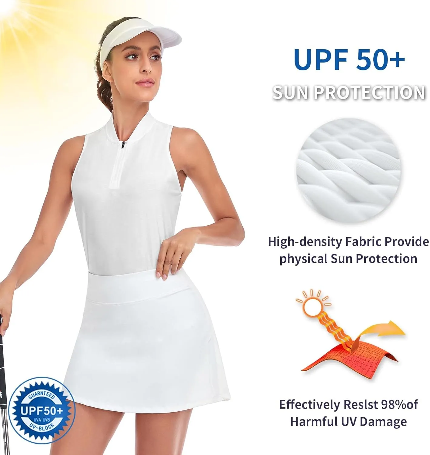 Soneven Women's Sleeveless Printed Polo Golf Shirts Quick Dry V-Neck Lightweight Tennis Tank Tops, 50  UV Protection