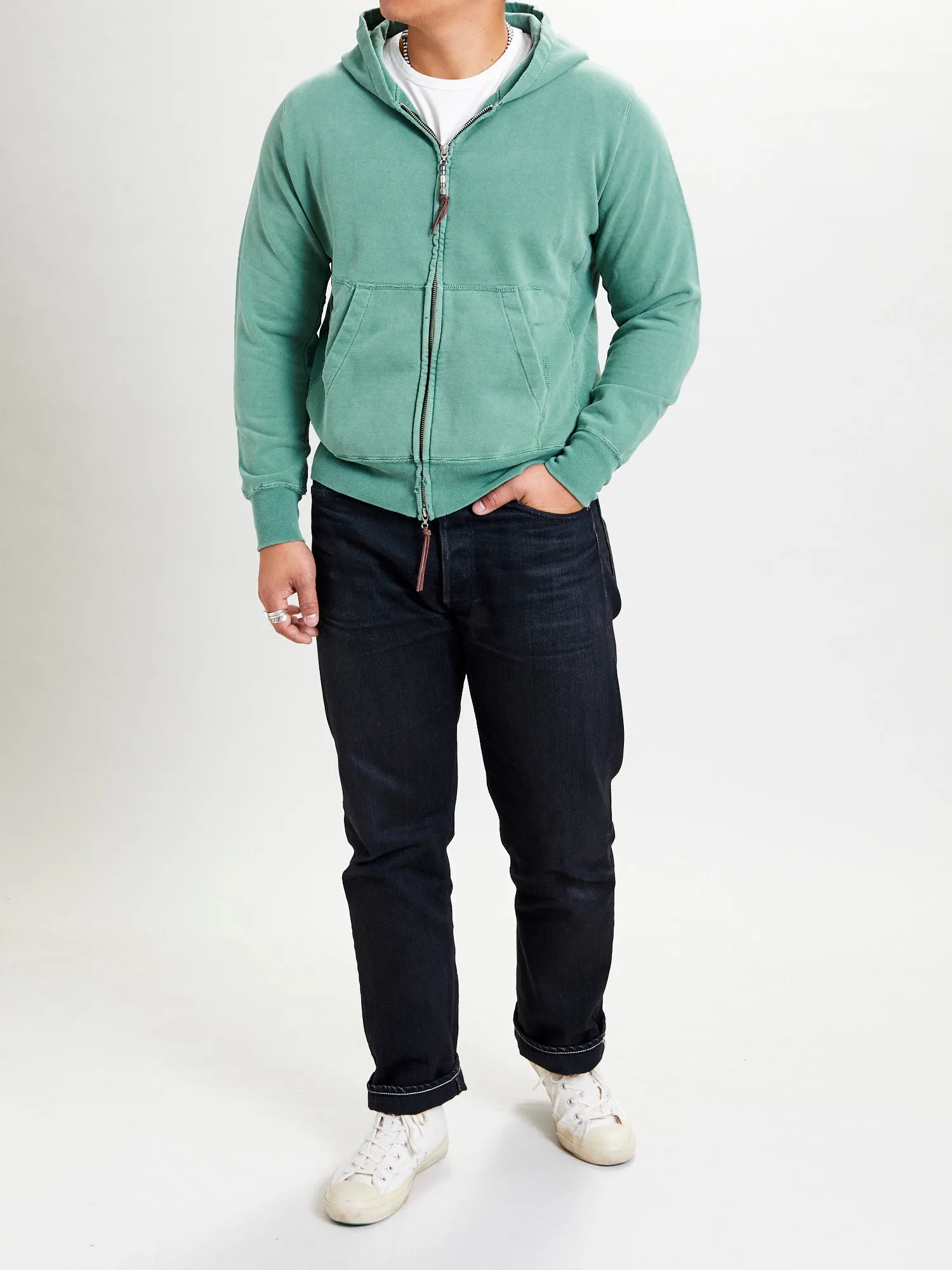 Special Finish Zip Hoodie in Green