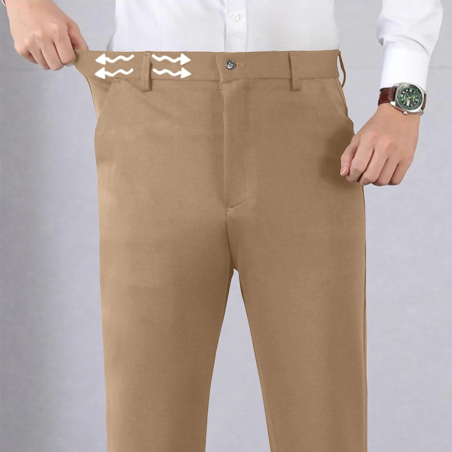 Stretch Dress Pants for Men Wrinkle-Resistant Slim Fit Pants Expandable Waist Casual Dress Pants Athletic Golf Pants