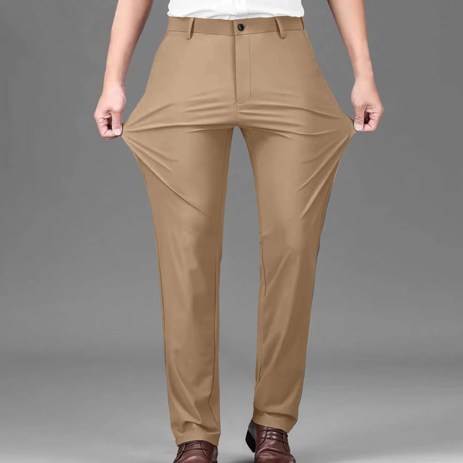 Stretch Dress Pants for Men Wrinkle-Resistant Slim Fit Pants Expandable Waist Casual Dress Pants Athletic Golf Pants
