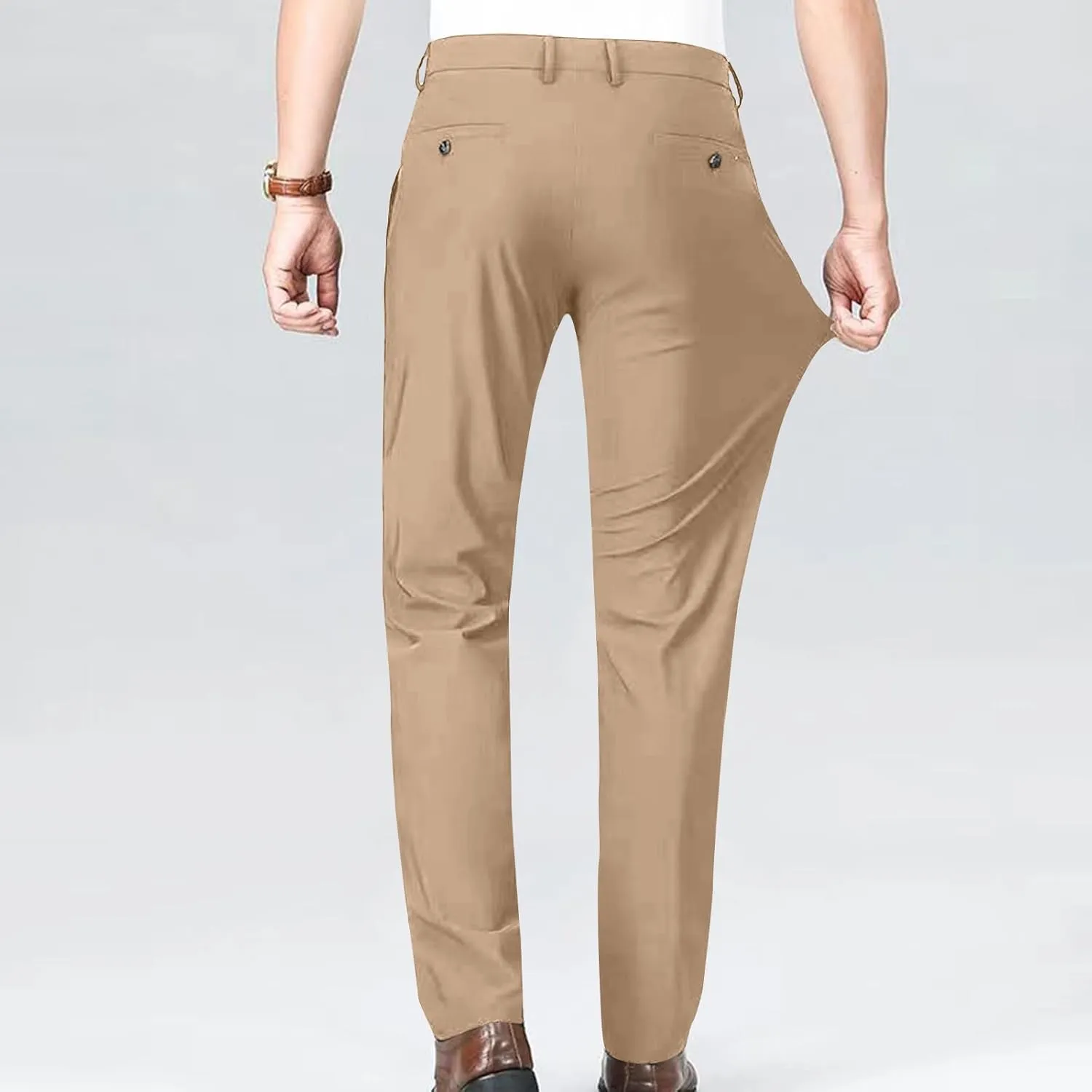 Stretch Dress Pants for Men Wrinkle-Resistant Slim Fit Pants Expandable Waist Casual Dress Pants Athletic Golf Pants